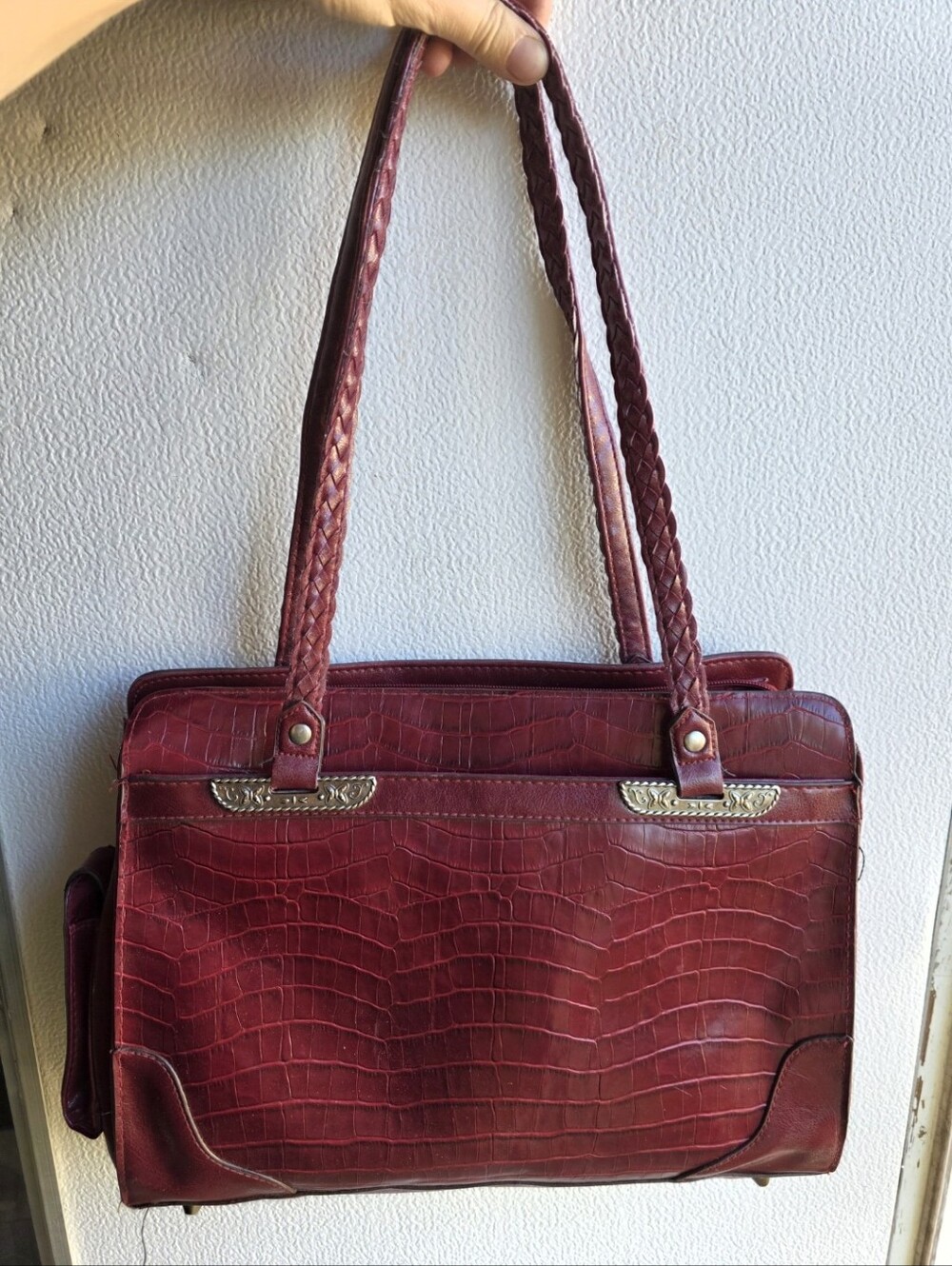 Vintage Y2K BUENO CALIFORNIA Western Boho Classic Red Tote Handbag Burgundy Croc